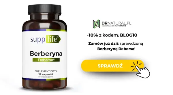 Suplement diety Berberyna Rebersa. Sprawdź, czy berberyna skutki uboczne są minimalne przy tym produkcie. Zniżka 10% z kodem BLOG10.